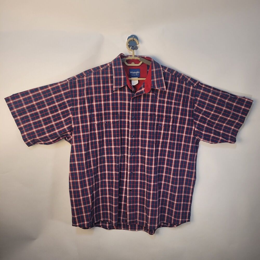 Wrangler Mens Pearl Snap Plaid Vintage Short Sleeve Western Cowboy Workwear XXL